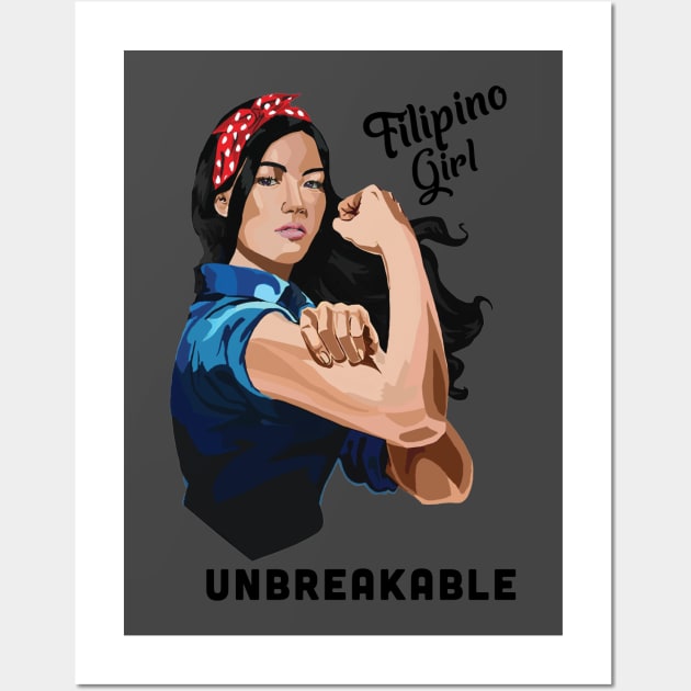 Filipino Girl Unbreakable Rosie Riveter Retro Proud Heritage Wall Art by The Dirty Gringo